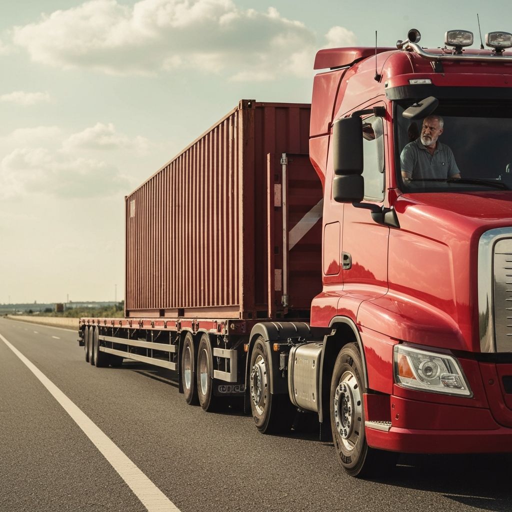 Container being delivered by truck
