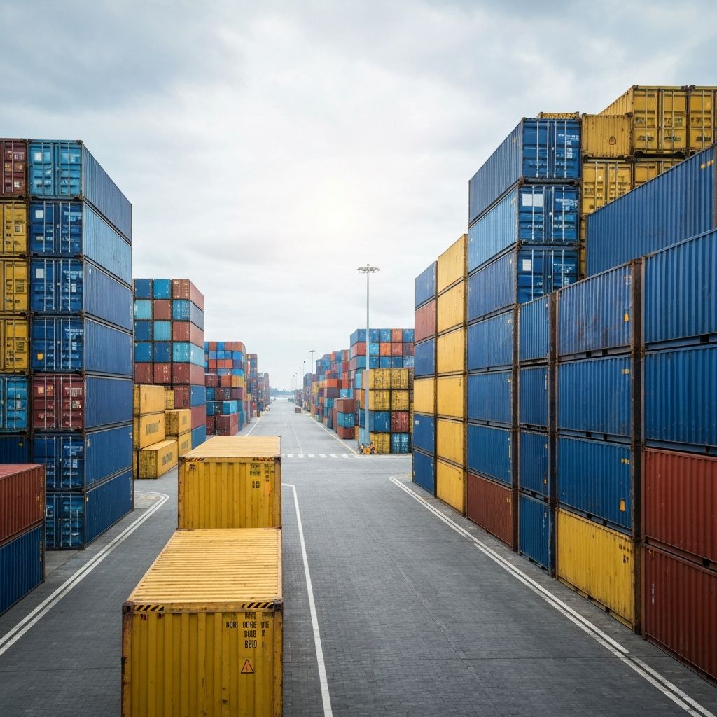 Stacked shipping containers at depot