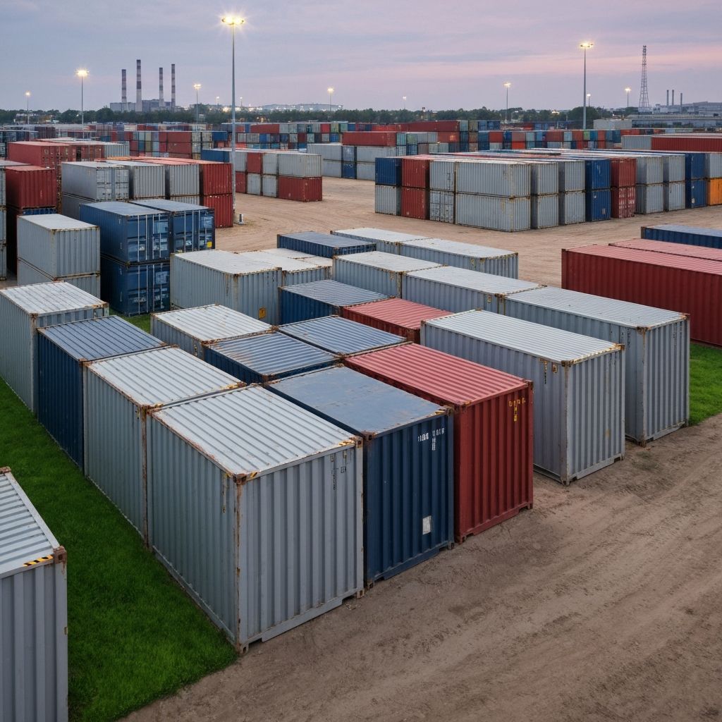 Multiple 20ft containers in storage yard