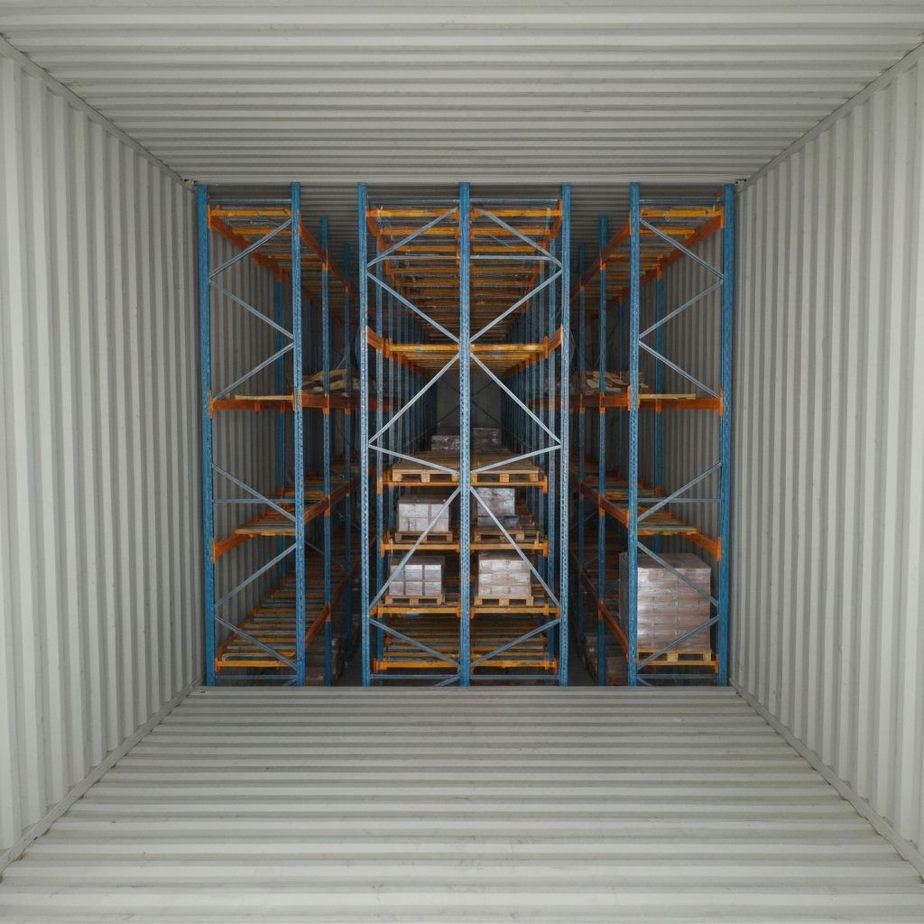 High cube container interior with racking system
