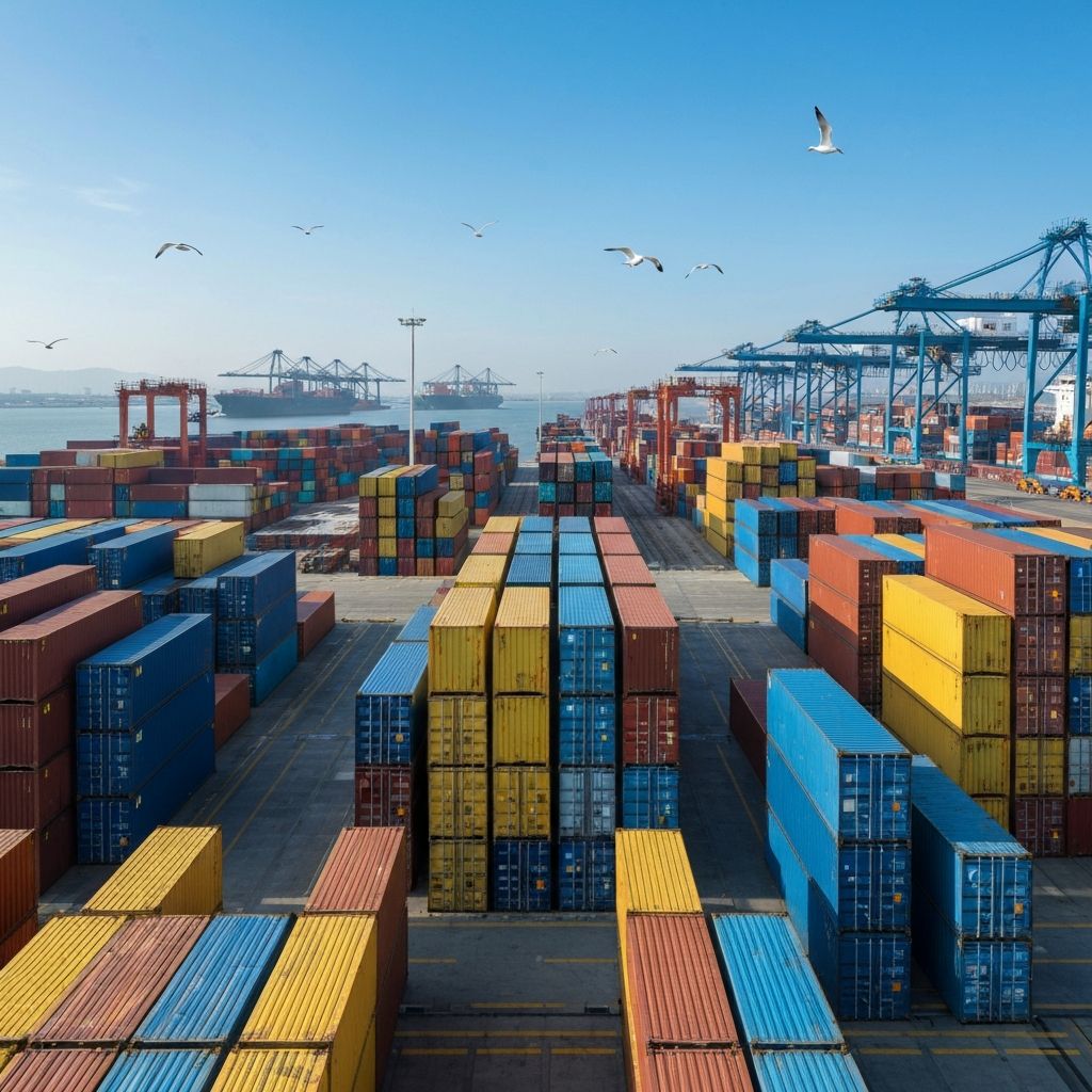 Stacked high cube containers at shipping port